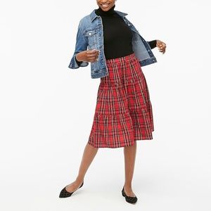 J.CREW Tartan Plaid Tiered Midi Skirt Red M NWT